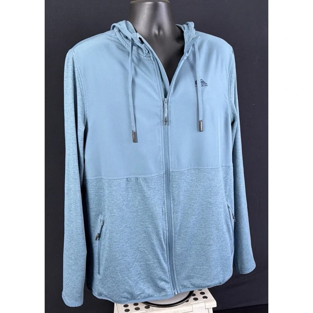 NWOT Quicksilver Men's L Fleece Lined Full Zip Hoodie Surf Coastal Blue MSRP $70